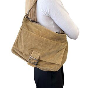 FENDI Vintage FF Mamma Baguette Corduroy Shoulder Bag Light Brown [105132]